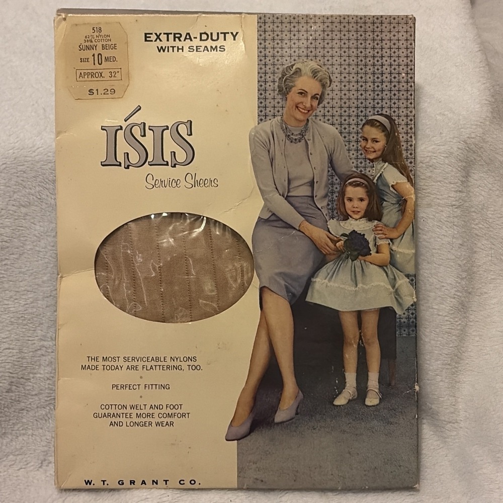 VTG 1960s Isis Service Sheers Stockings Extra Duty W/seams Sunny Beige 10 NOS